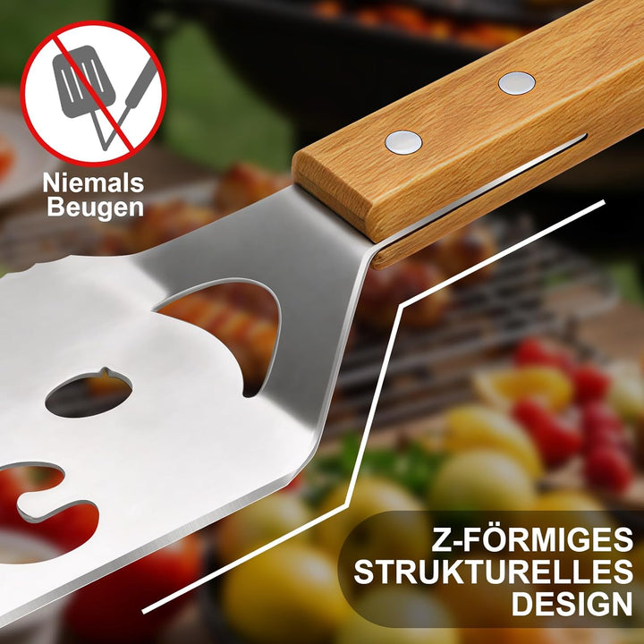 7 in 1 grillspachtel für Barbecue Grill Multifunktion Grillbesteck mit Holzgriff Geschenke für Männe