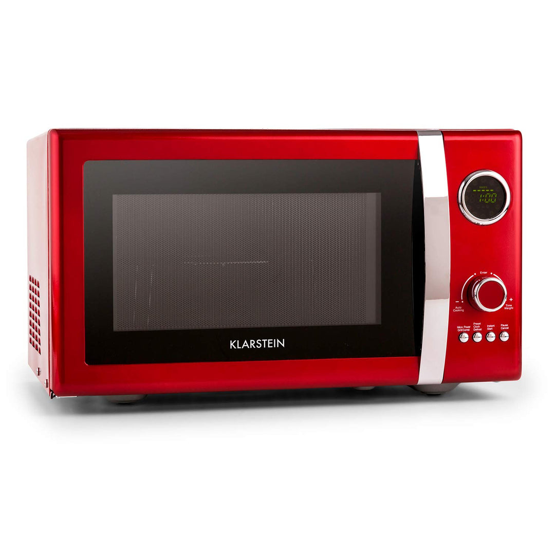 Klarstein Fine Dinesty 2-in-1 Mikrowelle - Retro Mikrowellenofen mit Grill, Metall-Gehäuse, 23L Garr