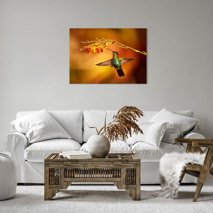 Bilder auf Leinwand Kolibri Vogel Sommer Leinwandbild mit Rahmen 70x50cm Wandbilder Dekoration Wohnz
