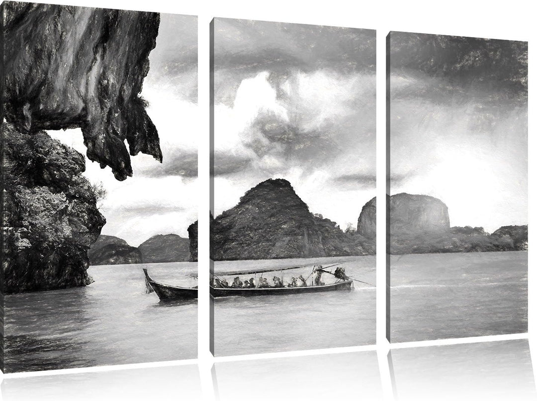 Pixxprint Thailand Phuket Playa Paradisiaca / 3-Teilig/Gesamtmass 120cm Leinwandbild bespannt auf Ho