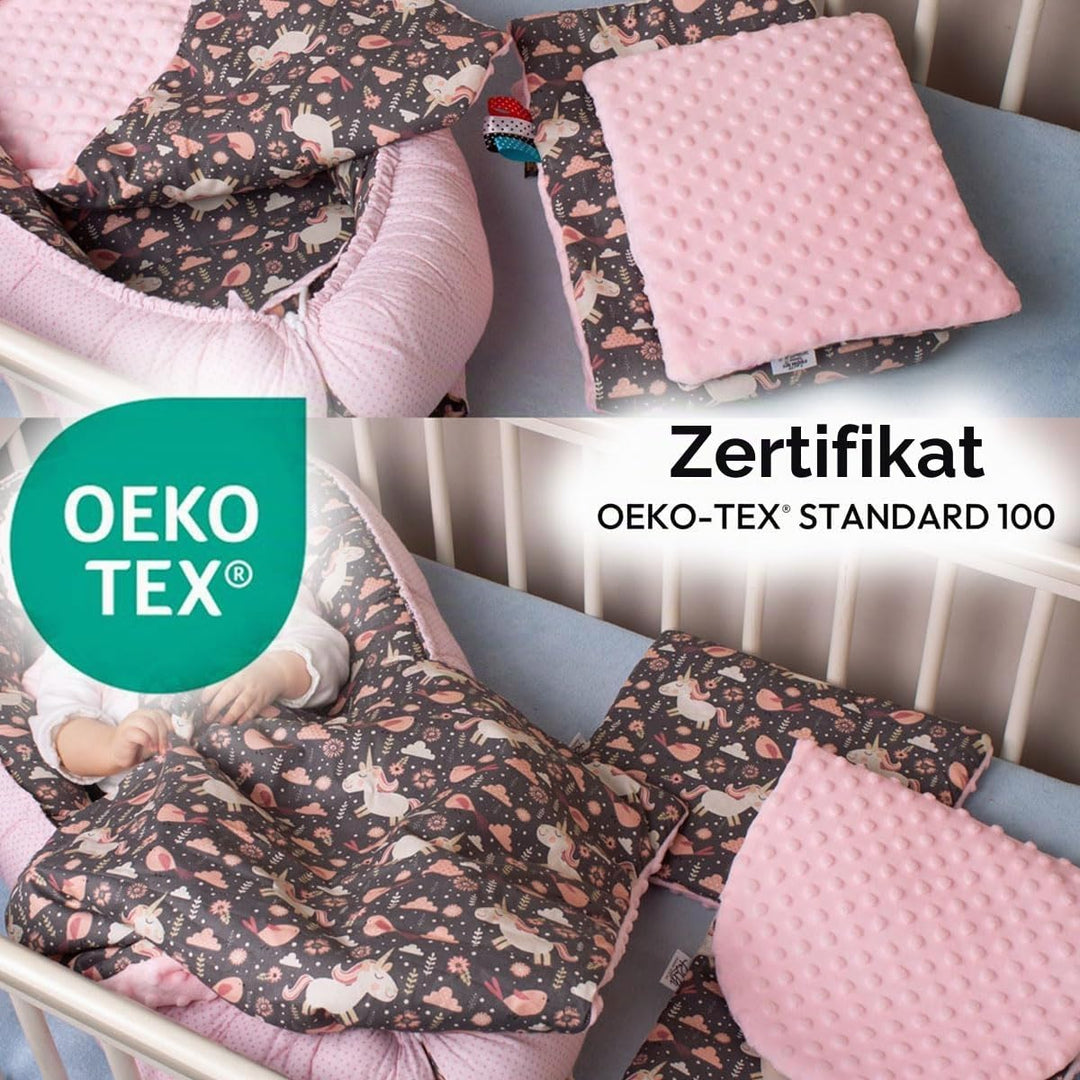 PaLulli Babynest 4-TLG Set 95x55 cm | Babyausstattung mit Matratze & Kuscheldecke | 100% Baumwolle,