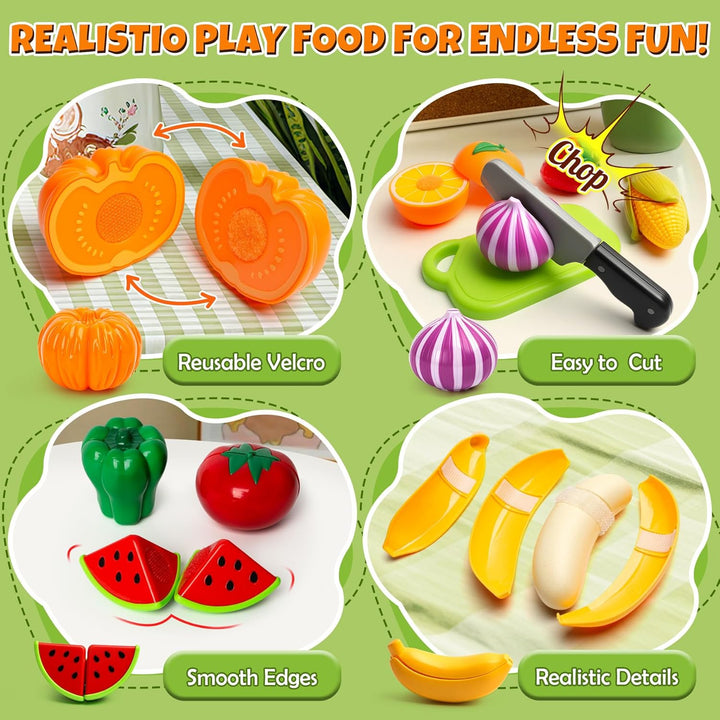 BunnyJOY Kinderküche Spielküche Zubehör, Kaufladen Kaufmannsladen Zubehör, Einkaufskorb Kinder, Gemü