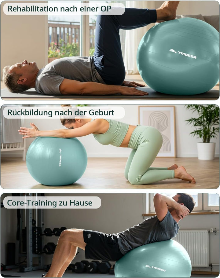Trideer Gymnastikball – Sitzball, Pezziball &amp; Pilates Ball für Büro &amp; Rückentraining, Balance Ball f