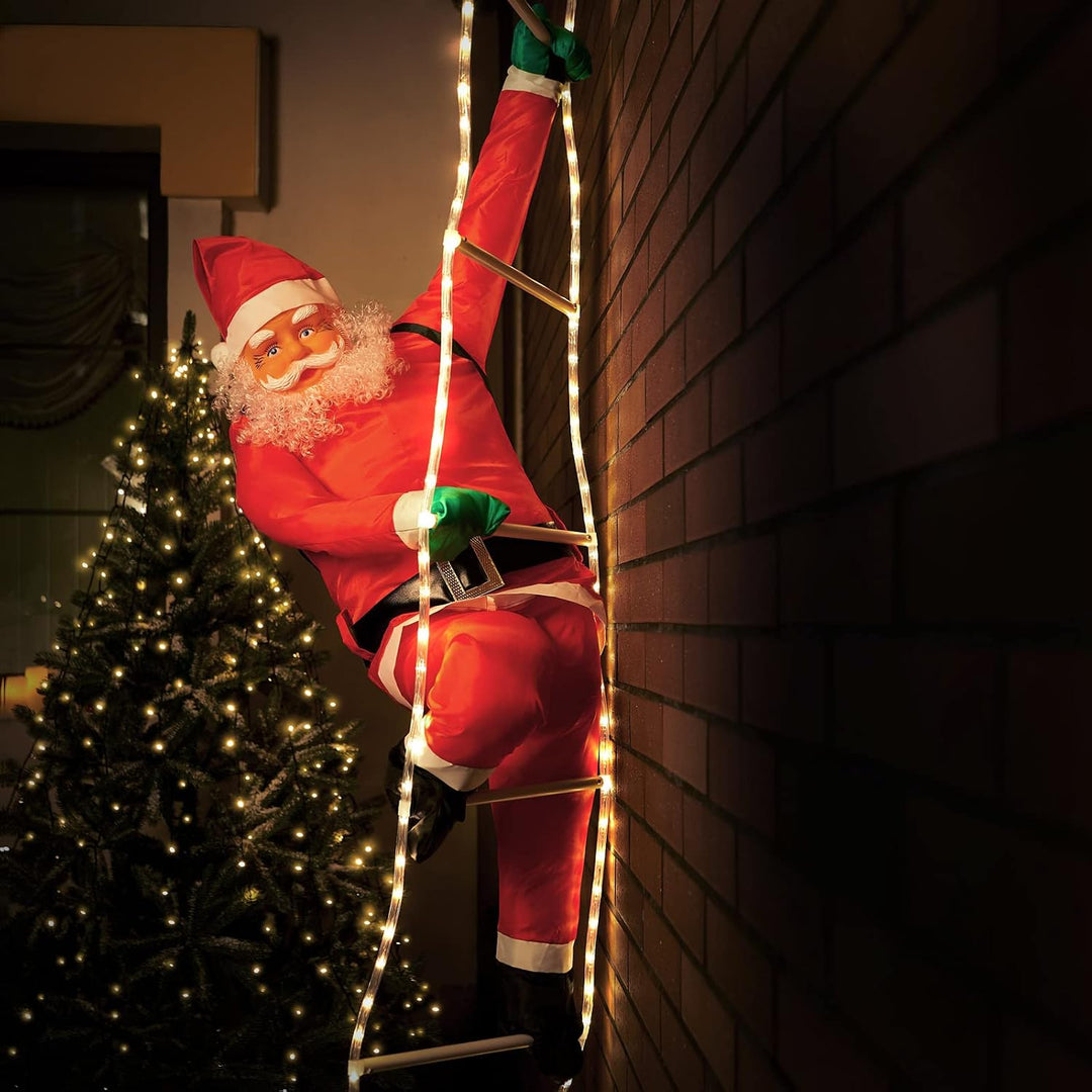 MONZANA® LED Weihnachtsmann Leiter XXL 240cm In-/Outdoor Timer 8 Leuchtfunktionen Fernbedienung dimm