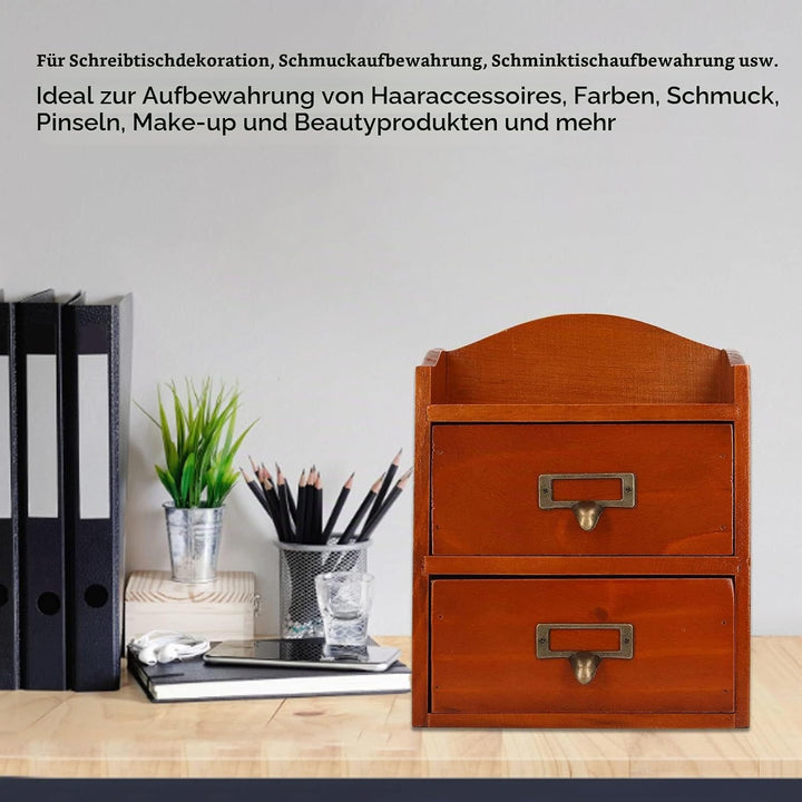 Klein Holz Schubladenschrank, 24.5 x 13 x 18.8cm Massivholz Schmuckschatulle mit 2 Lagiger Schublade