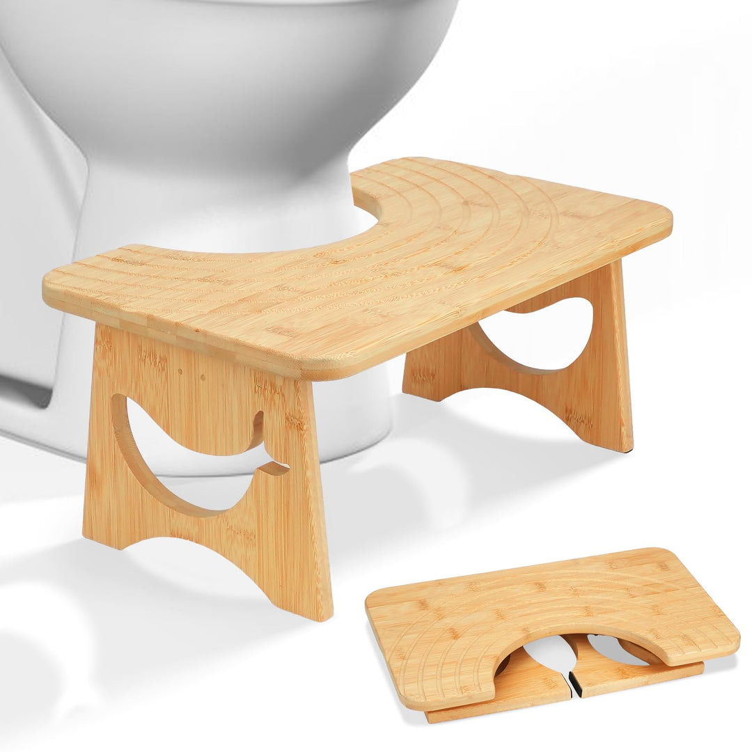 Klappbarer Toilettenhocker Erwachsene aus Bambus, 17.5cm Whale Design Toilettenhocker Klappbar für V