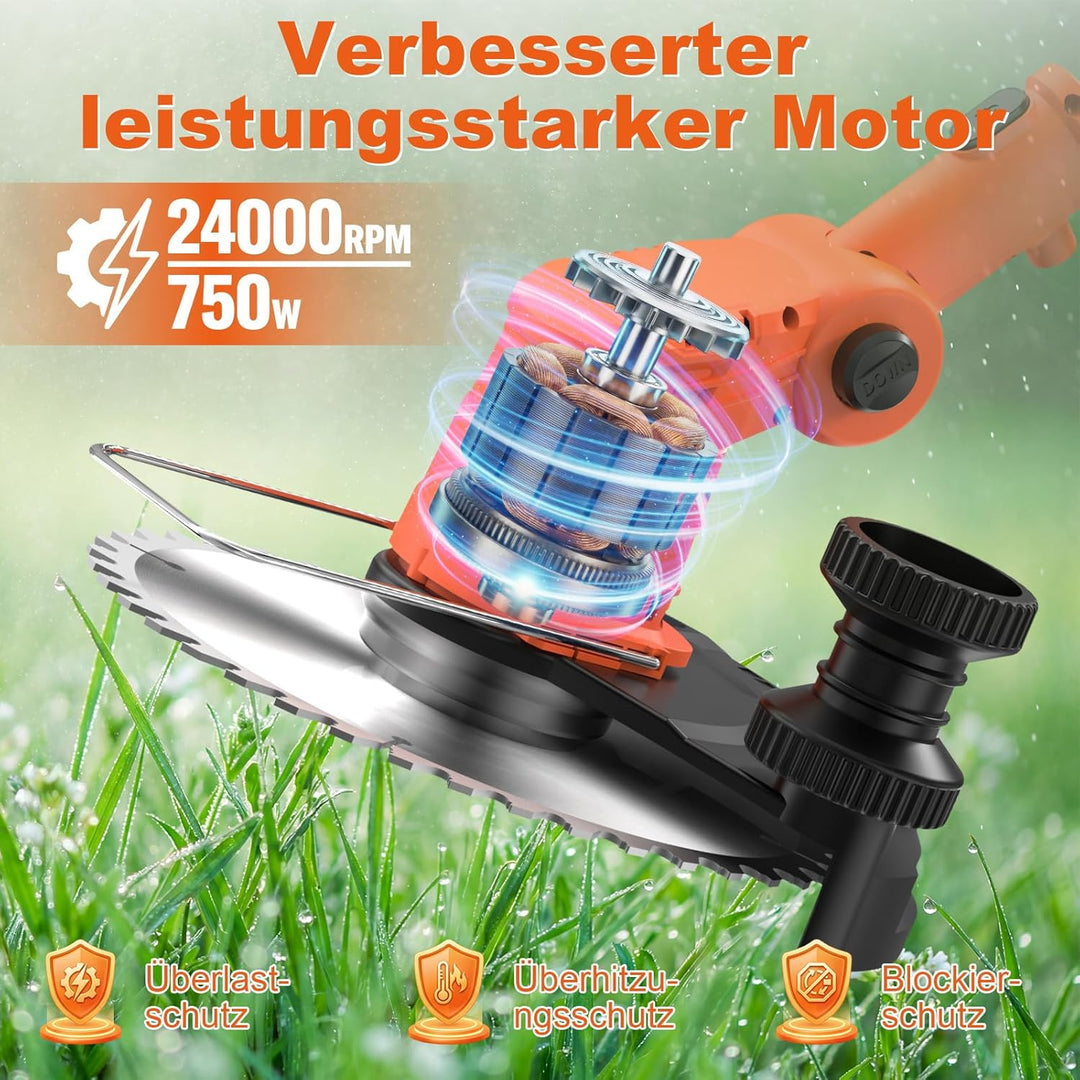 Rasentrimmer Akku 21V, 4-in-1 Freischneider mit 850W Motor und LCD-Anzeige, inkl. Stahlbürste und 8"