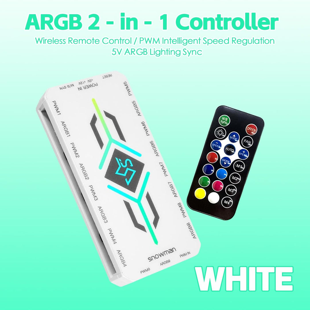 ARGB-PWM Controller Hub, 2 in 1 ARGB PWM Lüfter Hub mit Controller (weiss)