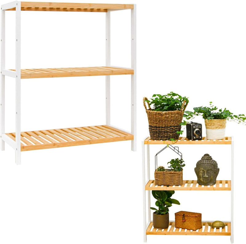 DuneDesign Bambus Standregal 60 cm Breit - 69x60x26 Badregal - Regal Weiss für Küche Badezimmer Schr