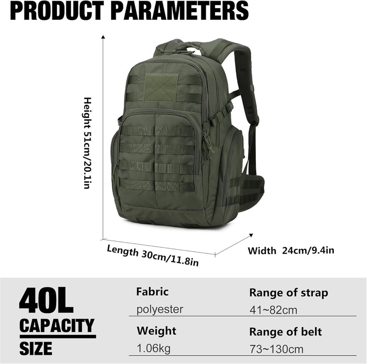 Mardingtop 25L/40L Taktischer Rucksack Herren Wanderrucksack mit MOLLE-System Militär Rucksack, Tact