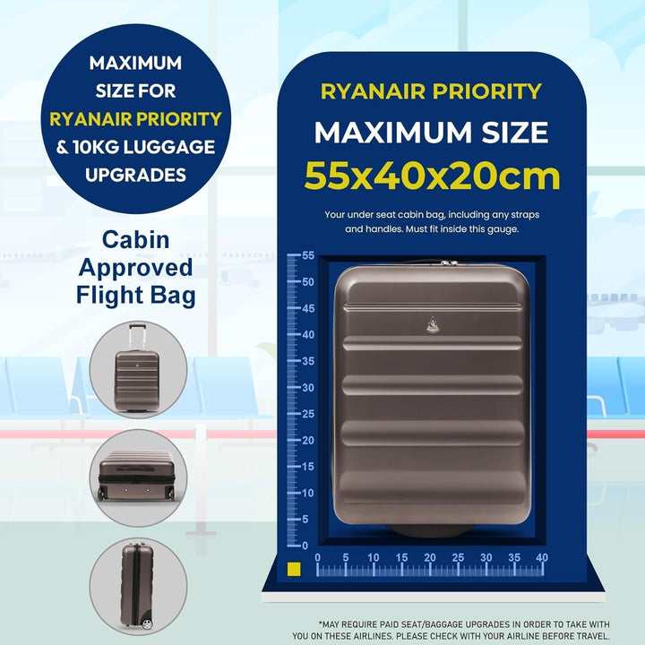 Aerolite Ryanair Reisekoffer mit 2 Rädern, maximale Zulassung, 40 l, Hartschale, 55 x 40 x 20 cm, au