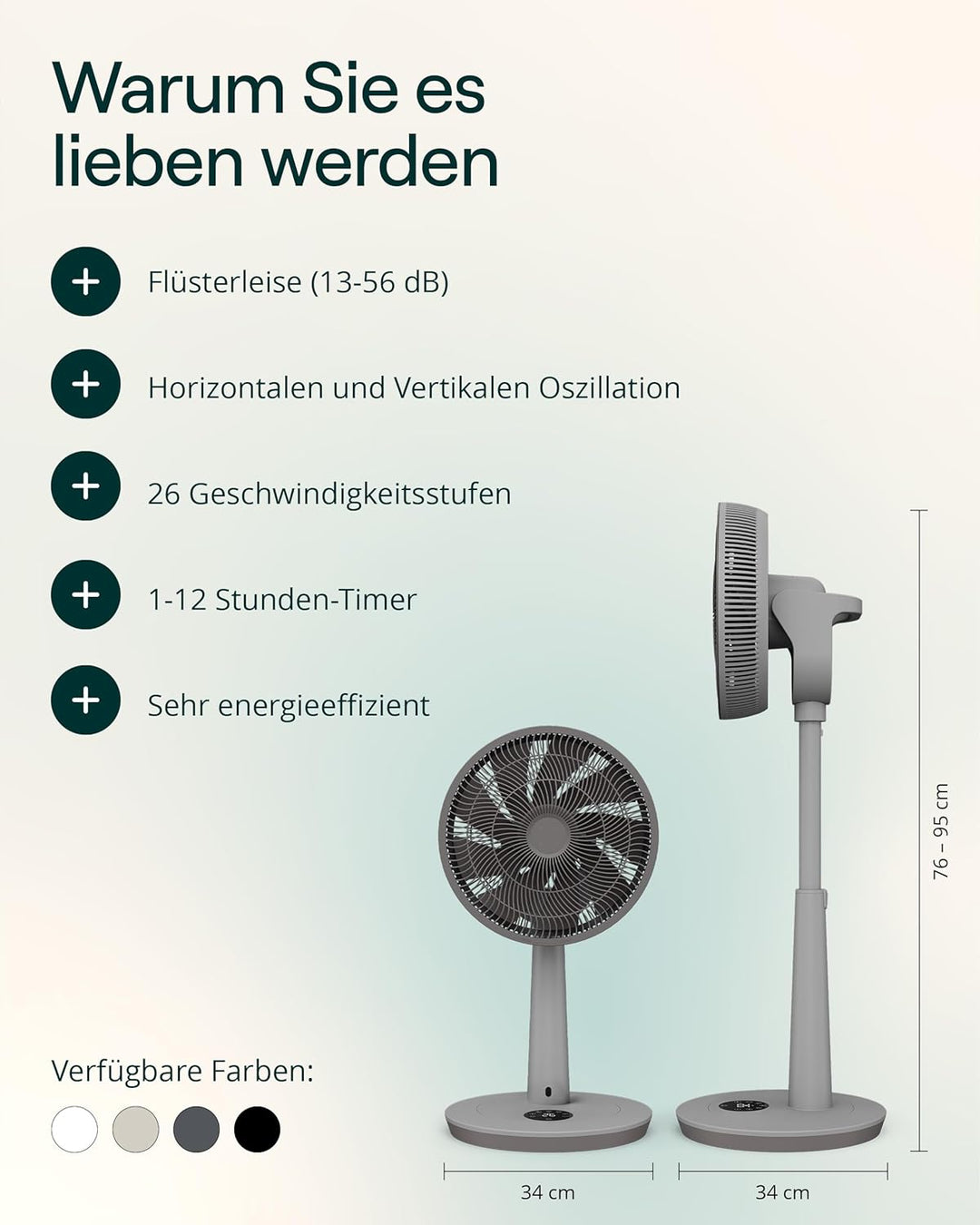 Duux Whisper 3 Standventilator – Energiesparender Ventilator mit 26 Geschwindigkeiten, Timer & Nacht
