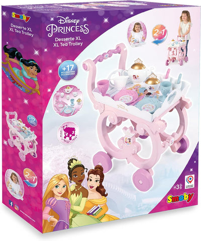 Smoby - Disney Princess Tea Trolley, herausnehmbares Tablett und 17 Zubehörteile, komplettes Teeserv