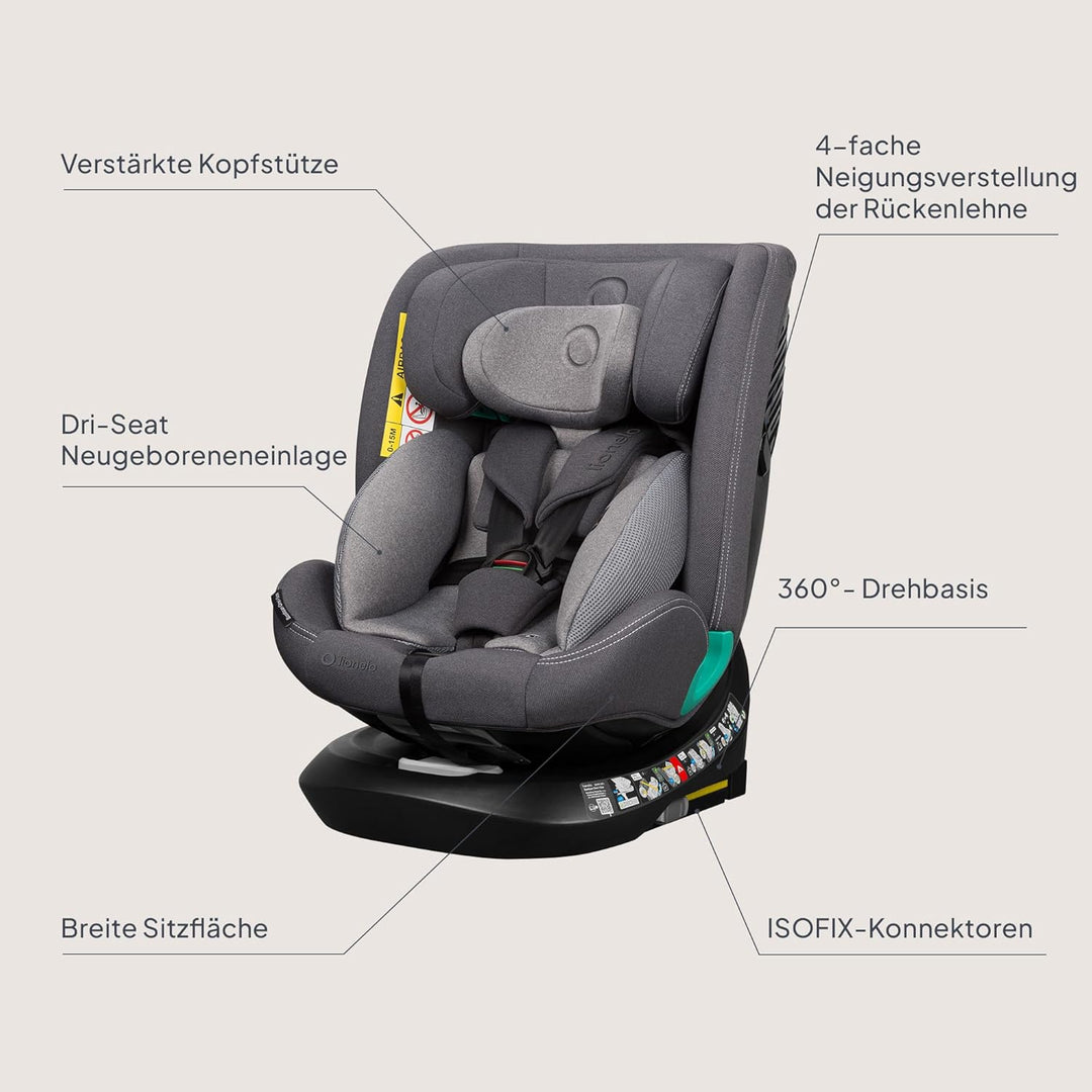 Lionelo Bastiaan i-Size One 360o drehbarer Autositz für Kinder von 40-150 cm, Montage in Fahrtrichtu