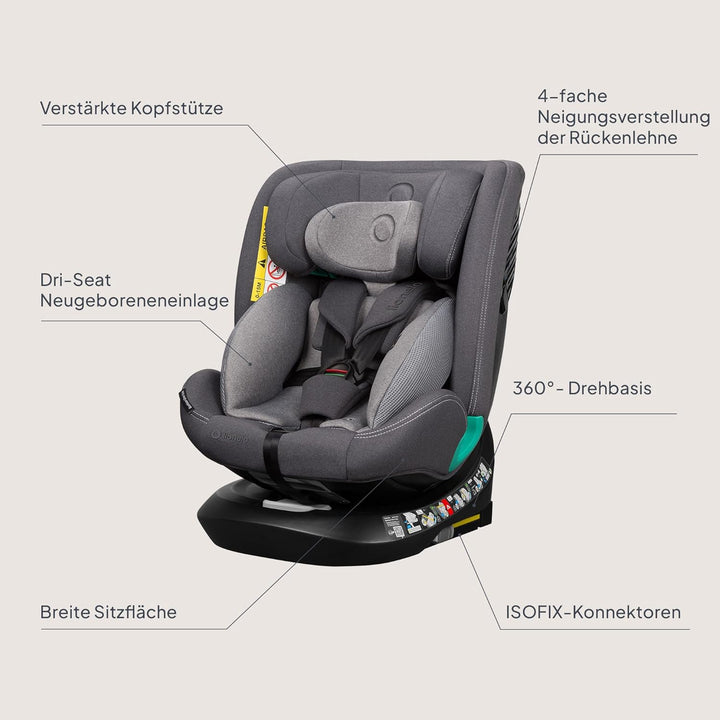 Lionelo Bastiaan i-Size One 360o drehbarer Autositz für Kinder von 40-150 cm, Montage in Fahrtrichtu