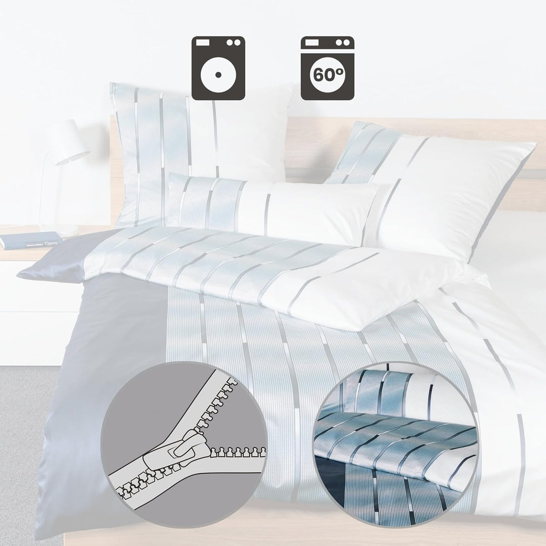 Janine Bettwäsche Mako-Satin blau Grösse 155x220 cm (80x80 cm)