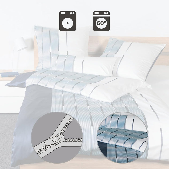 Janine Bettwäsche Mako-Satin blau Grösse 155x220 cm (80x80 cm)