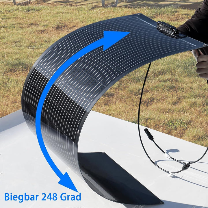 Solarpanel Flexibel 200W 12V, Flexibles Solarpanel Schmal Lang Schwarz, Solarmodul Flexibel Wohnmobi