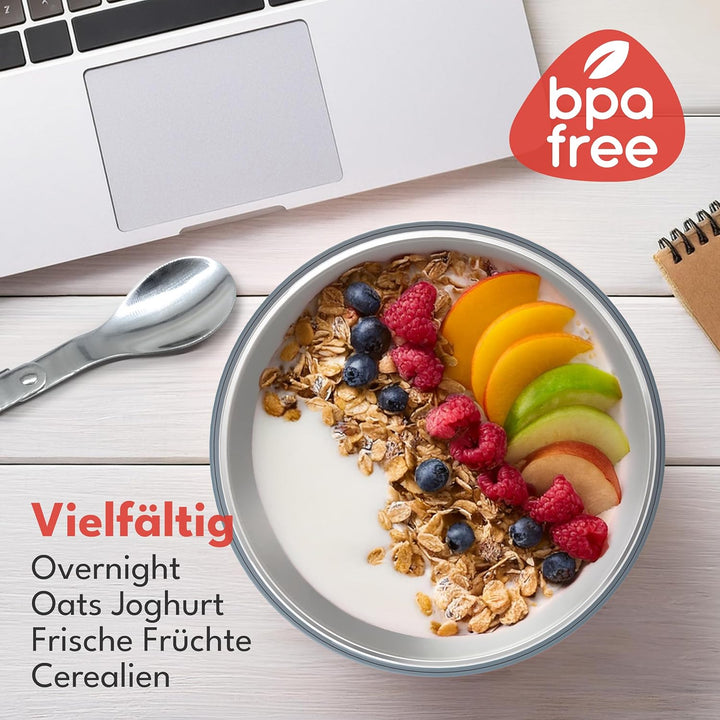 LEBENLANG Müslibecher To Go mit Löffel - Isolierende Edelstahlinnenwand & 650ml I Joghurtbecher to g