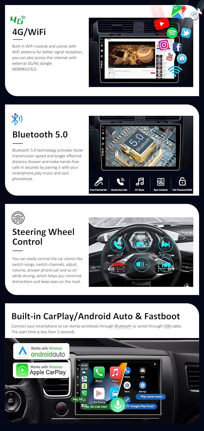 JOYX Android 12 Autoradio Passt für Ford Focus/Mondeo/S-Max/C-Max/Galaxy Navigation - GPS 2 Din - Ca
