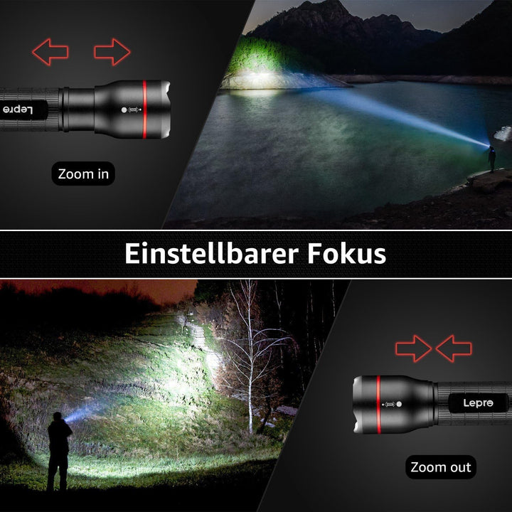 Lepro LED Taschenlampe, LE2000 Extrem Hell LED Taschenlampen mit 5 Modi, Zoombare Camping Handlampe,