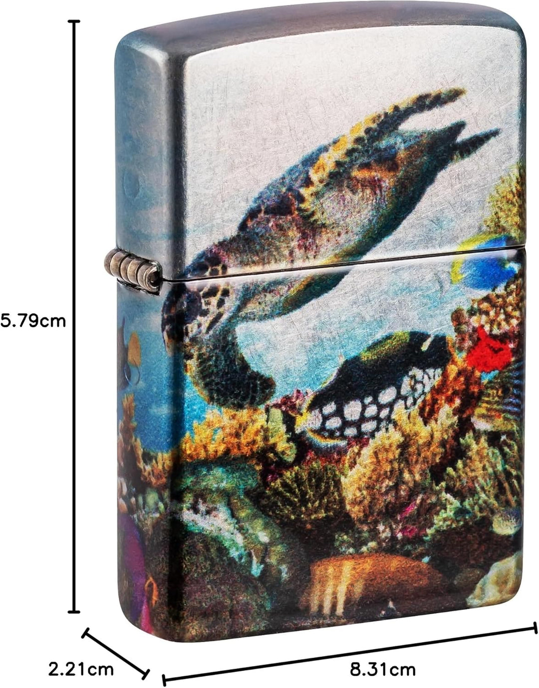 Zippo Sturmfeuerzeug - Deep Sea, 540° Tumbled Chrome, Fusion - Nachfüllbar - Wiederverwendbar - Wind