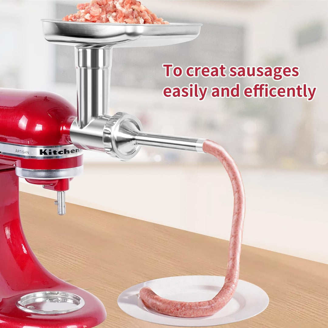 Edelstahl Fleischwolf für KitchenAid Mixer, Fleischwolfaufsatz für Kitchenaid Standmixer, spülmaschi