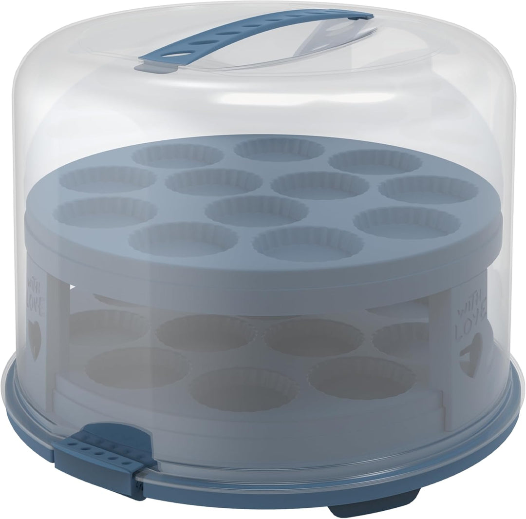 Rotho Fresh Tortenglocke hoch mit Trays, lebensmittelechter Kunststoff (PP) BPA-frei, blau/transpare