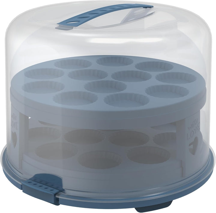 Rotho Fresh Tortenglocke hoch mit Trays, lebensmittelechter Kunststoff (PP) BPA-frei, blau/transpare