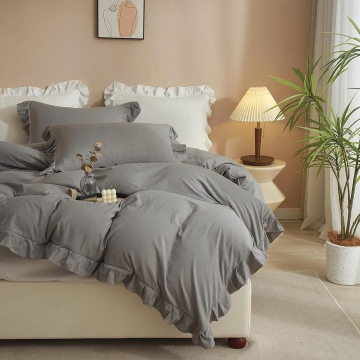 Lanqinglv 2er Pack Kissenbezug Kissenbezüge 40 x 80 cm Grau mit Rüschen Uni Weiche Mikrofaser Kopfki