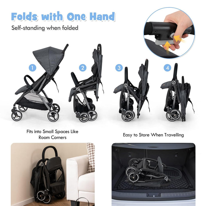 LIFEZEAL Faltbarer Kinderwagen mit neigbarer Rückenlehne, Kinderbuggy mit verstellbarem Sonnendach,