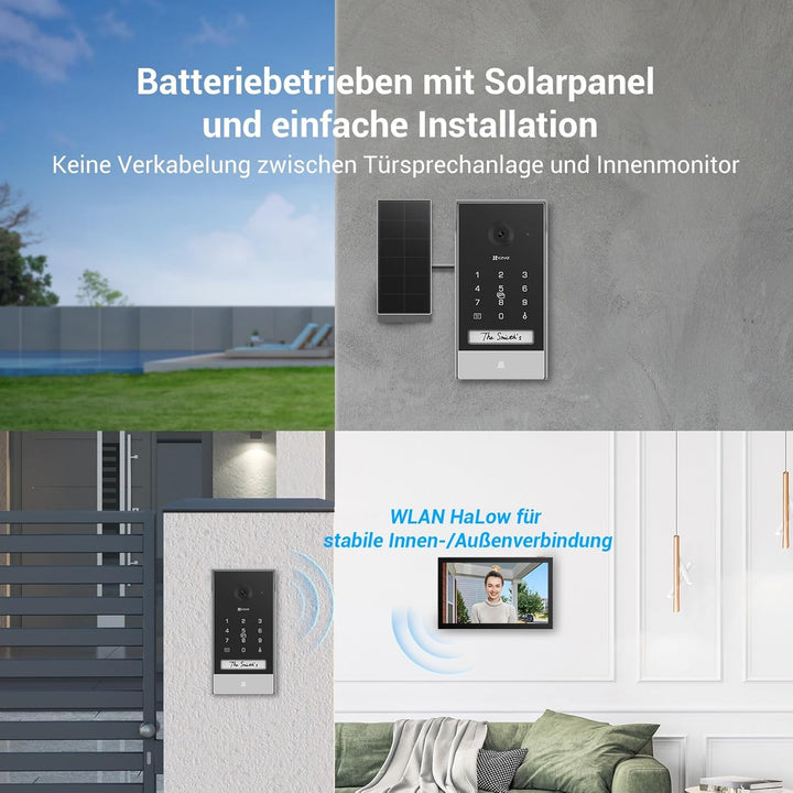 EZVIZ Akku Video Türsprechanlage mit Solarpanel, 2K Gegensprechanlage mit Kamera, 7" Farb-Touchscree