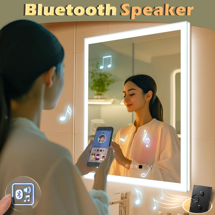 GANPE LED Bathroom Mirror, Makeup Vanity Mirror Wall Mounted, Human Induction, Bluetooth, Anti Fog,