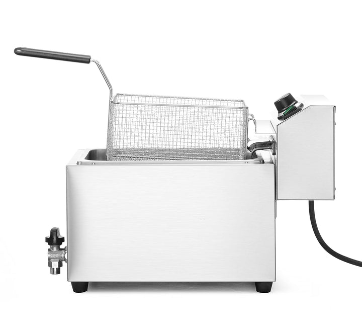 HENDI Fritteuse, mit Ablasshahn, Friteuse, Fritöse, einstellbar bis 190°C, Kaltzone, mit Frittierkor