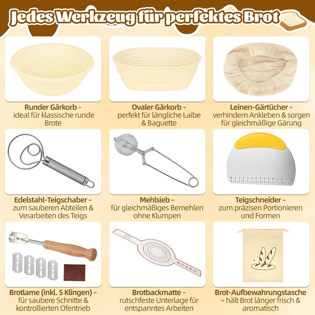 Gärkörbchen Set, Brot Backen Zubehör, 23cm Rund &amp; 25cm Oval Gärkorb