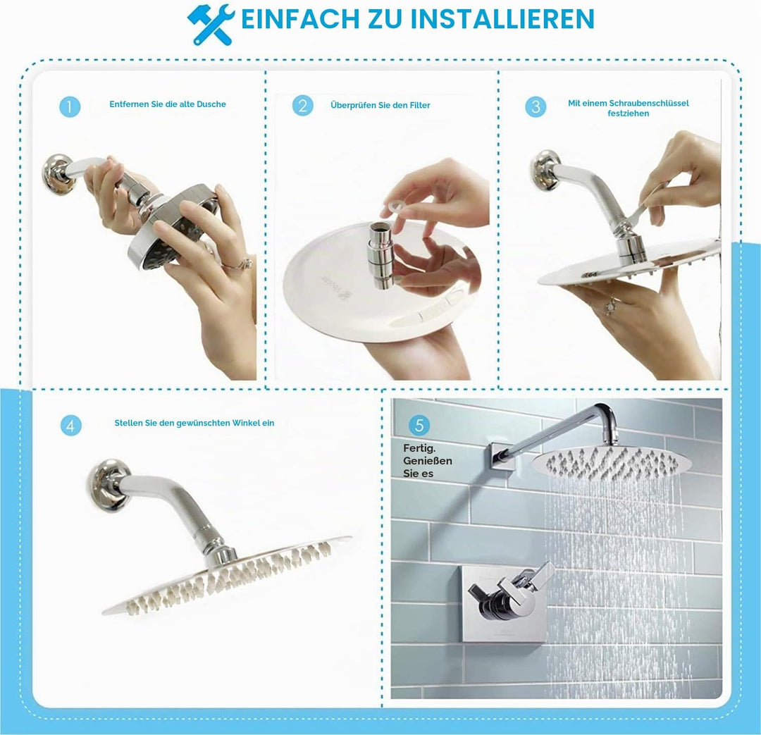 30cm Grosser Runden Regenbrause - Voolan Kreisförmiger Hochdruck Duschkopf aus Edelstahl 304 - Komfo