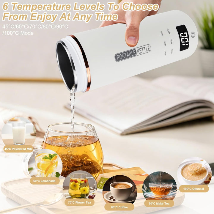 Reisewasserkocher Klein 500ML - 6 in 1 Reise Wasserkocher mit Temperaturanzeige, Mini Tragbarer Elek