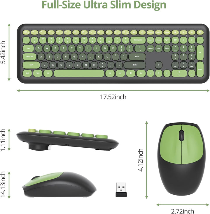Tastatur und Maus Kabellos, Retro Bunt Tastatur Funktastatur mit Stille Mouse Amerikanisch QWERTY, C