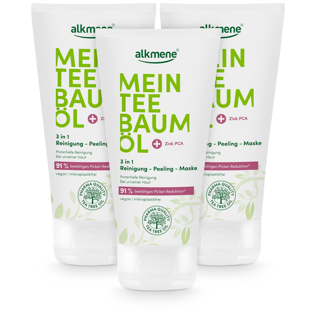 alkmene Mein Teebaumöl 3in1 Reinigung Peeling Maske 3x 150 ml Pickel Reduktion 91% bestätigt - natur