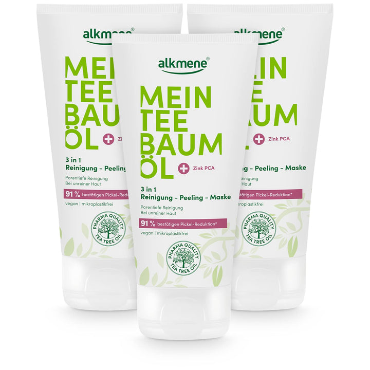 alkmene Mein Teebaumöl 3in1 Reinigung Peeling Maske 3x 150 ml Pickel Reduktion 91% bestätigt - natur