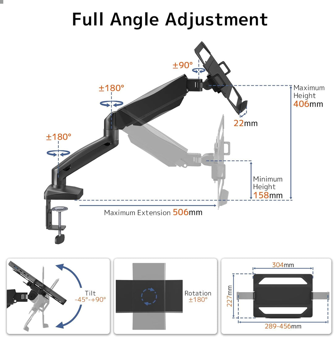 2 in 1 Laptop Halterung Schreibtisch, für 11.6-17.3'' Notebook & 17-32'' Monitor, Laptop Arm Halteru