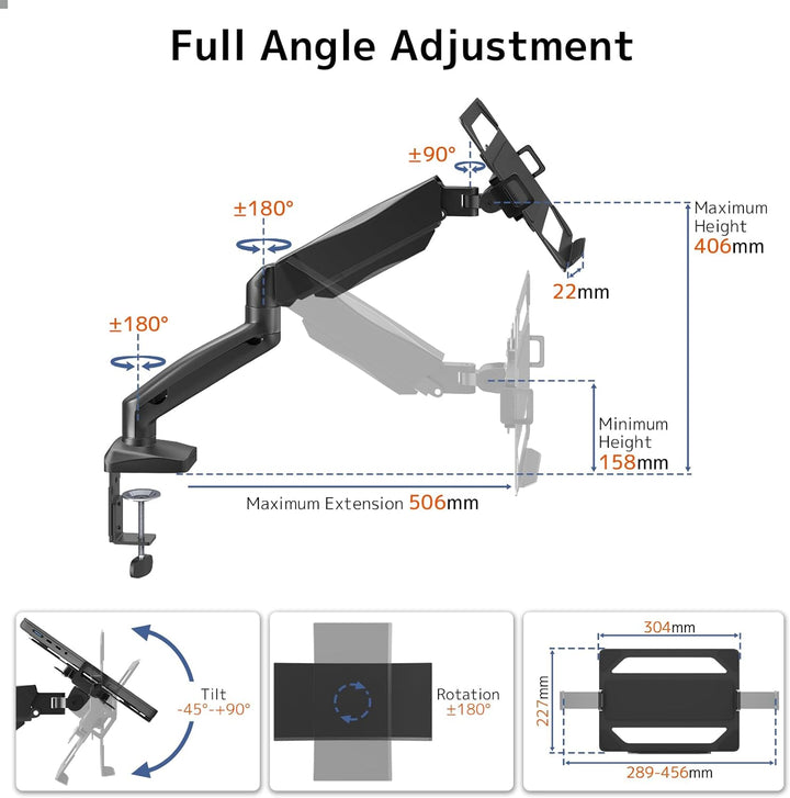 2 in 1 Laptop Halterung Schreibtisch, für 11.6-17.3'' Notebook & 17-32'' Monitor, Laptop Arm Halteru