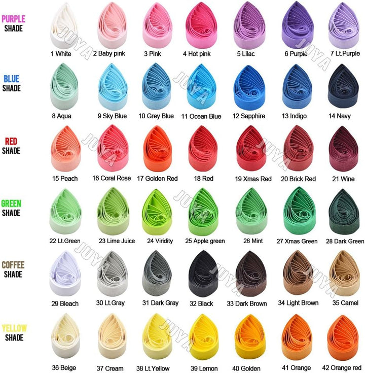JUYA Papier Quilling Set bis zu 42 Farben eine Farbe und 100 Streifen pro Packung 2/3/5/7/10mm Breit