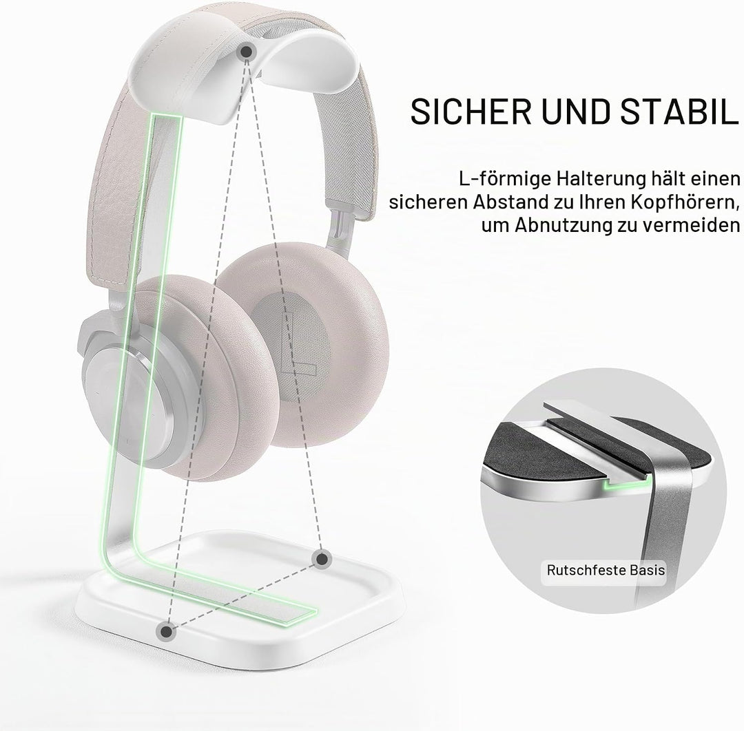 Kopfhörer Ständer, Gebogener Headset Halterung mit Ablagefach, Schwere Basis Gaming Kopfhörer Halter