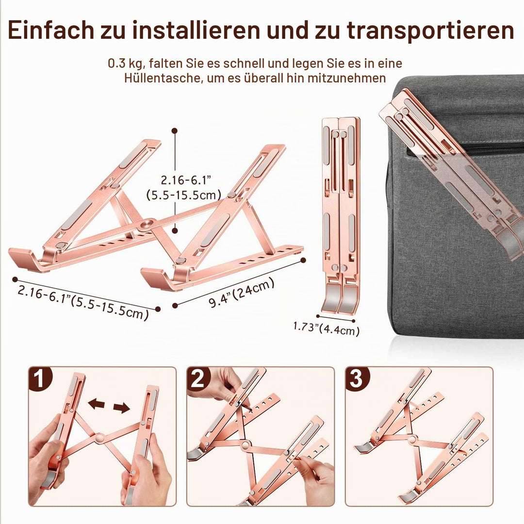 ivoler Laptop Ständer, 6-Stufe Höhenverstellbar Laptop Stand, Faltbarer Aluminium-Riser, Tragbar Bel