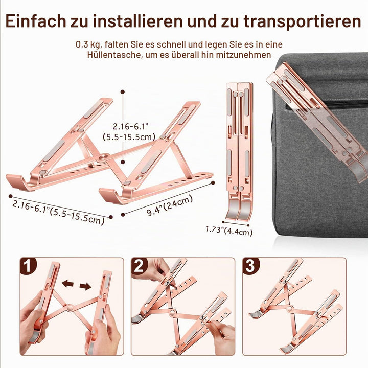 ivoler Laptop Ständer, 6-Stufe Höhenverstellbar Laptop Stand, Faltbarer Aluminium-Riser, Tragbar Bel