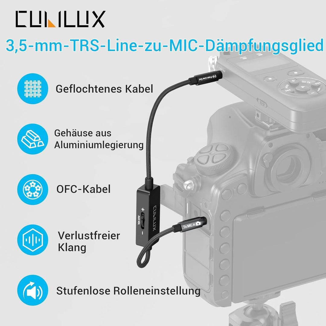 Cubilux 3,5 mm TRS Line Out zu Mikrofon In Attenuator Kabel, Line Level zu Mic Level Dämpfung mit Ro