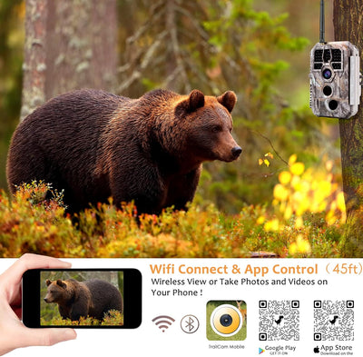 WLAN Wildkamera WiFi Wildtierkamera Nachtsichtkamera Fotofalle 32MP 1296P Verbinden druch APP Blueto