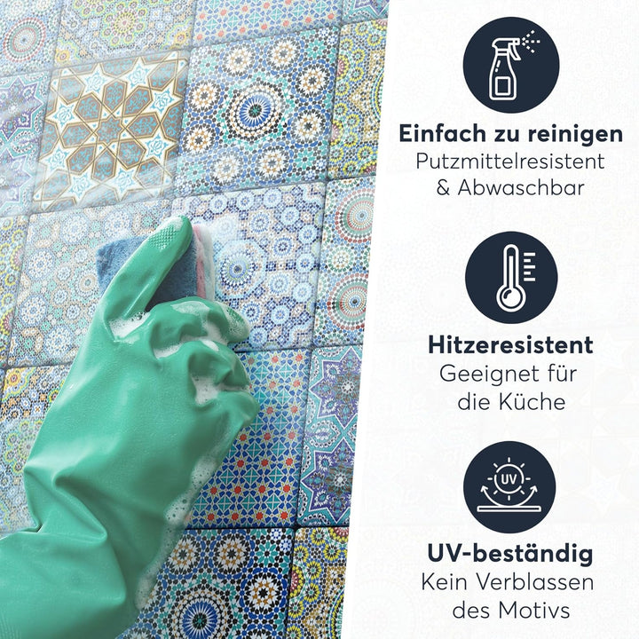 40 Stück Fliesenfolie für Bad und Küche 10x10 cm - Mosaikfliesen, Fliesensticker - selbstklebende Fl