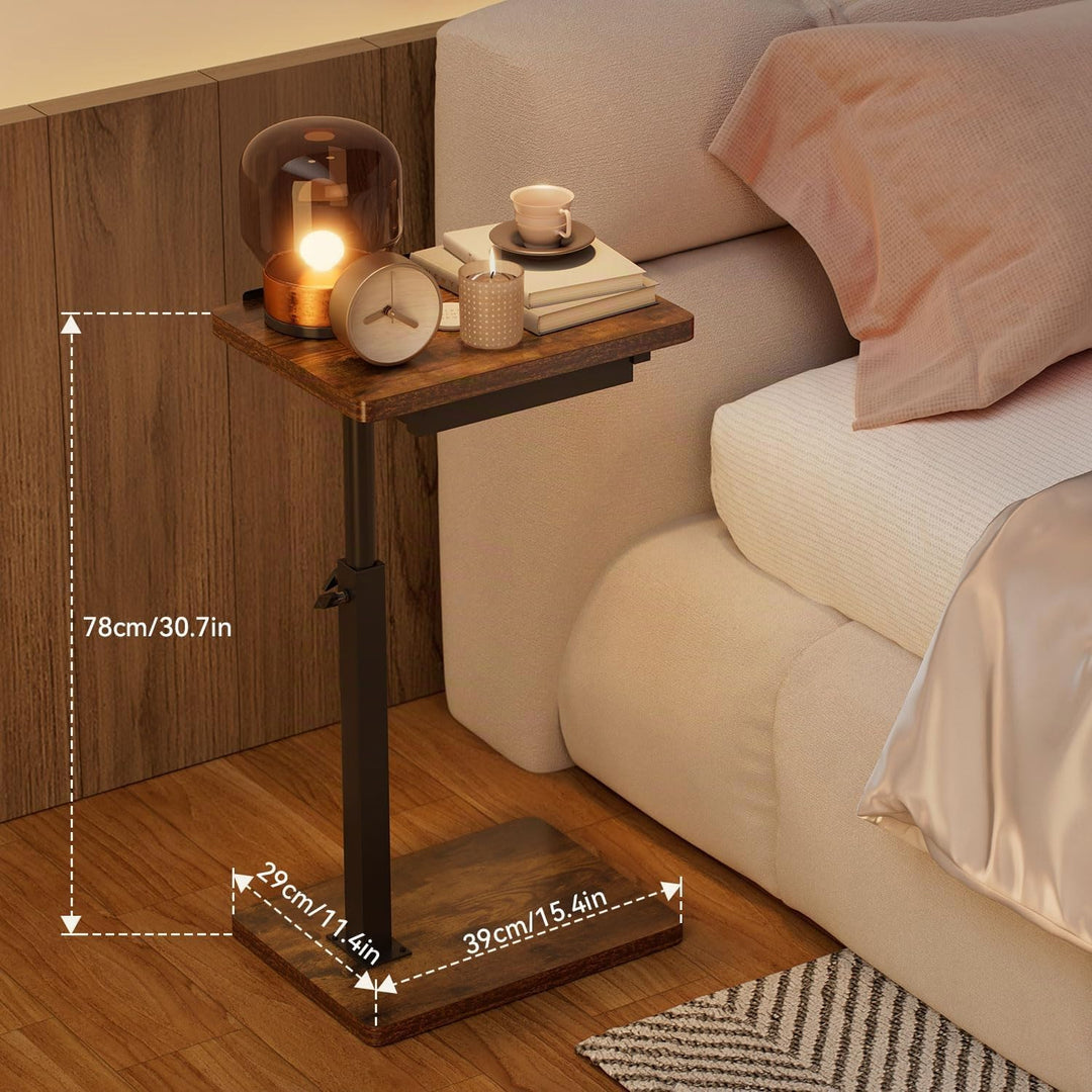 IBUYKE Beistelltisch C Form, 360° Rotierbarer/Höhenverstellbar/Flip Sofatisch, Couchtisch für schmal